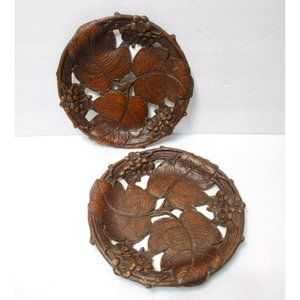 Vintage Syroco Wood (Composition) Plate / Wall Plaques, Set of 2, Vine Leaves